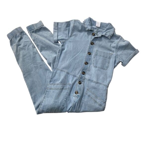 No Boundaries Jean Button Short Sleeve Jumpsuit XS - Picture 1 of 13